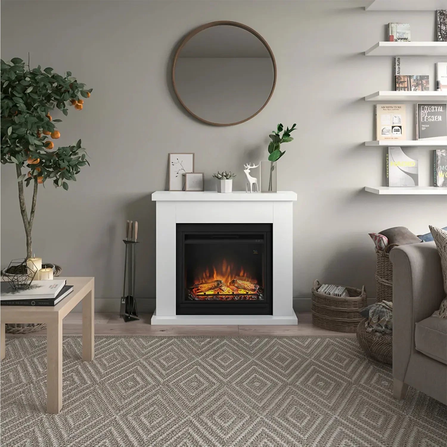 Frode Electric Fireplace - White