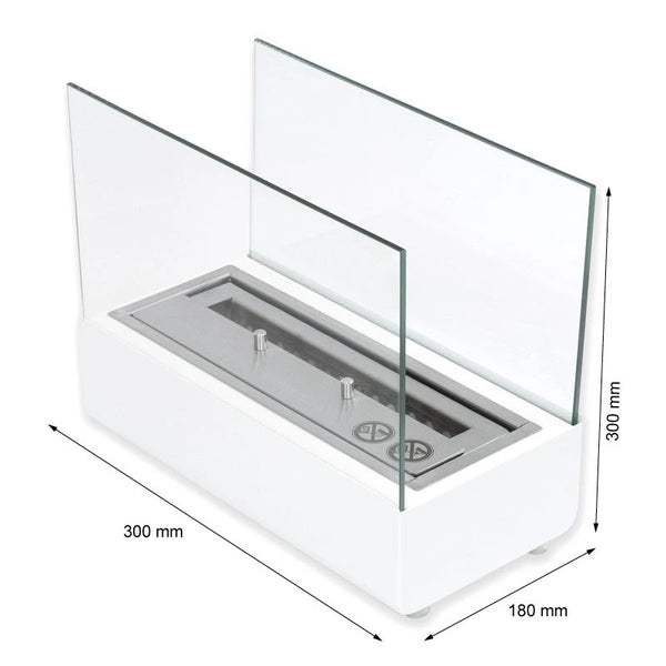 Tischkamin mit Glas - Weiß